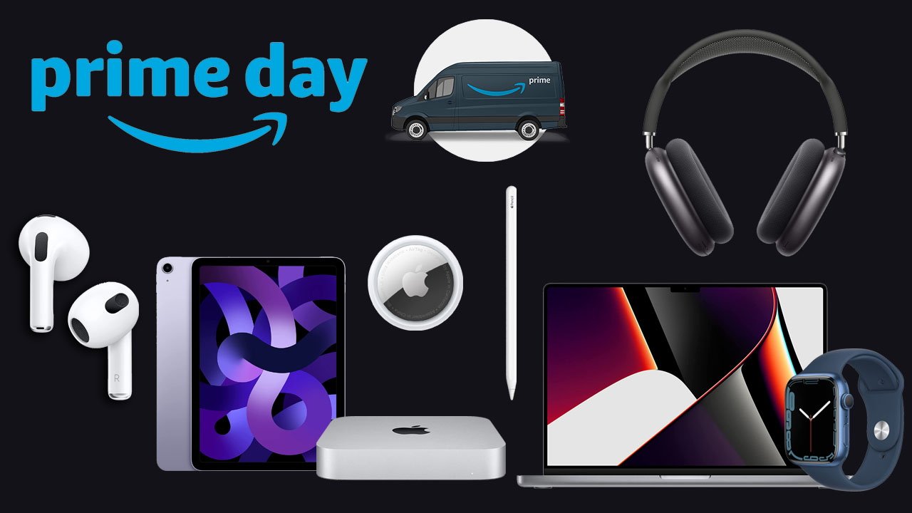 Amazon Prime Day van with iPad, Apple Pencil, AirPods, MacBook Pro, Apple Watch 7