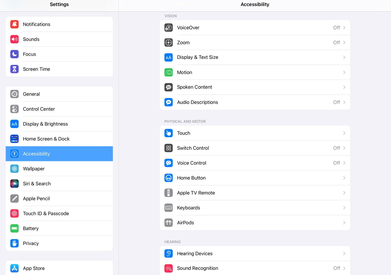 The Accessibility page of the Settings app has a number of tweaks that can make iPad easier to use for older people.
