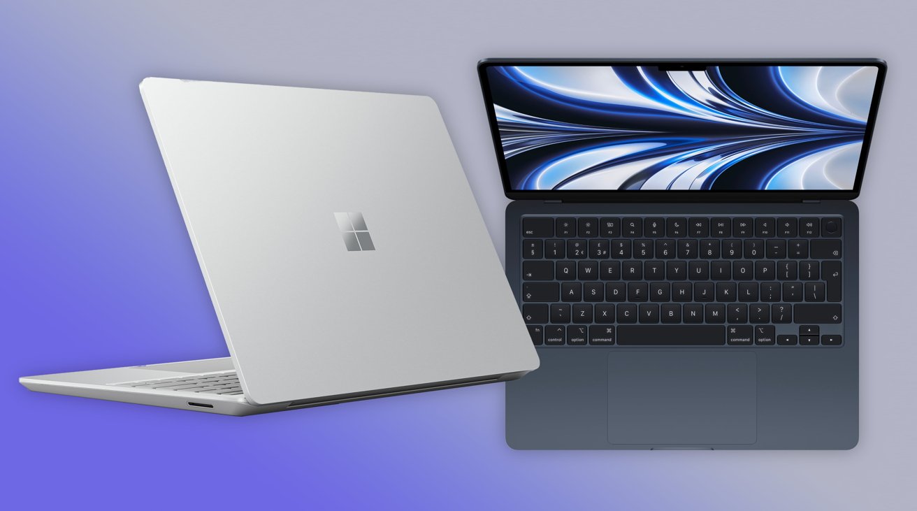 Microsoft Surface Laptop Go 2 (left), 2022 MacBook Air (right)