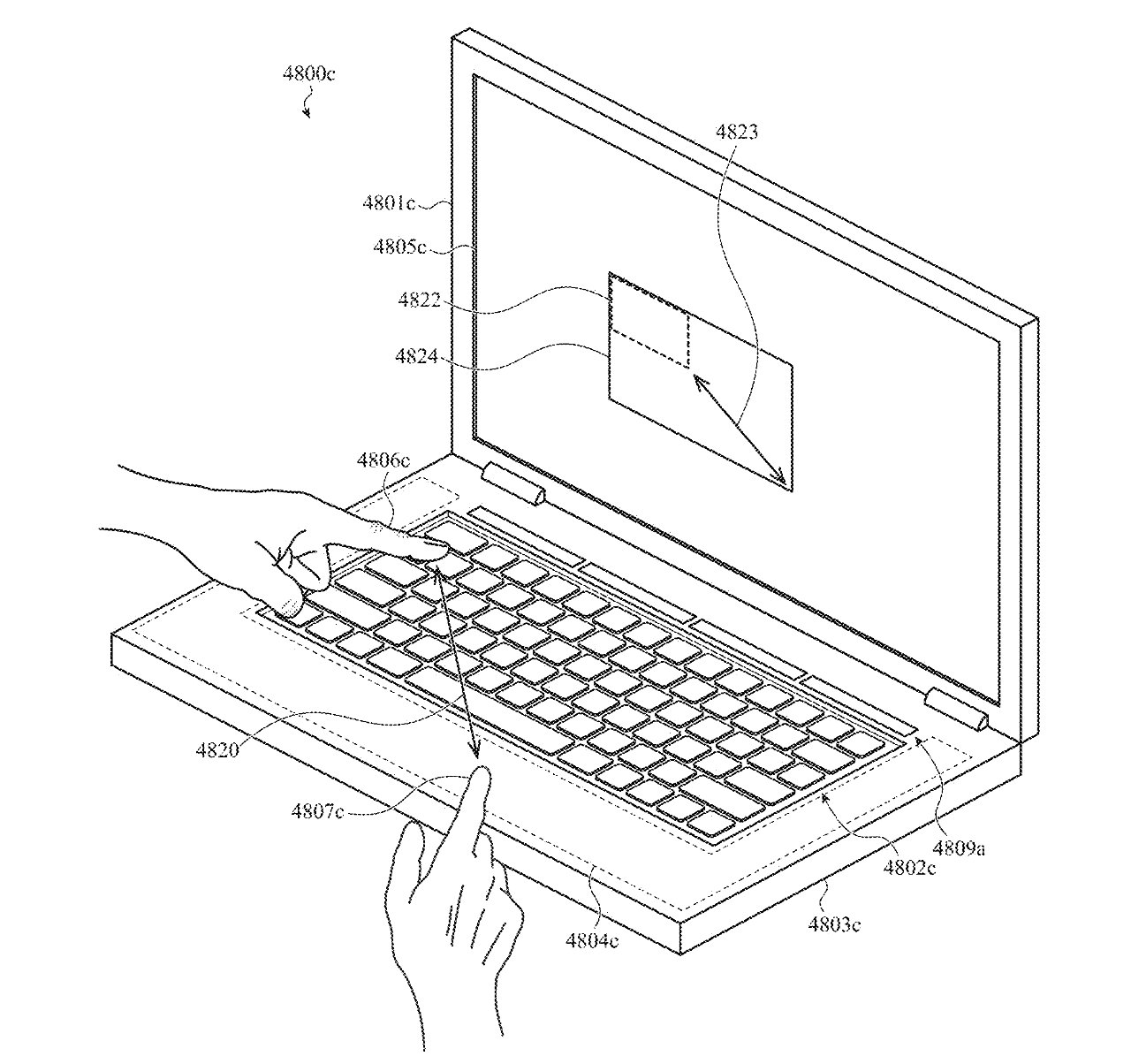 Detail aus dem Patent, das zeigt, wie Sie selbst bei angezeigter Tastatur Linien auf dem Bildschirm zeichnen können