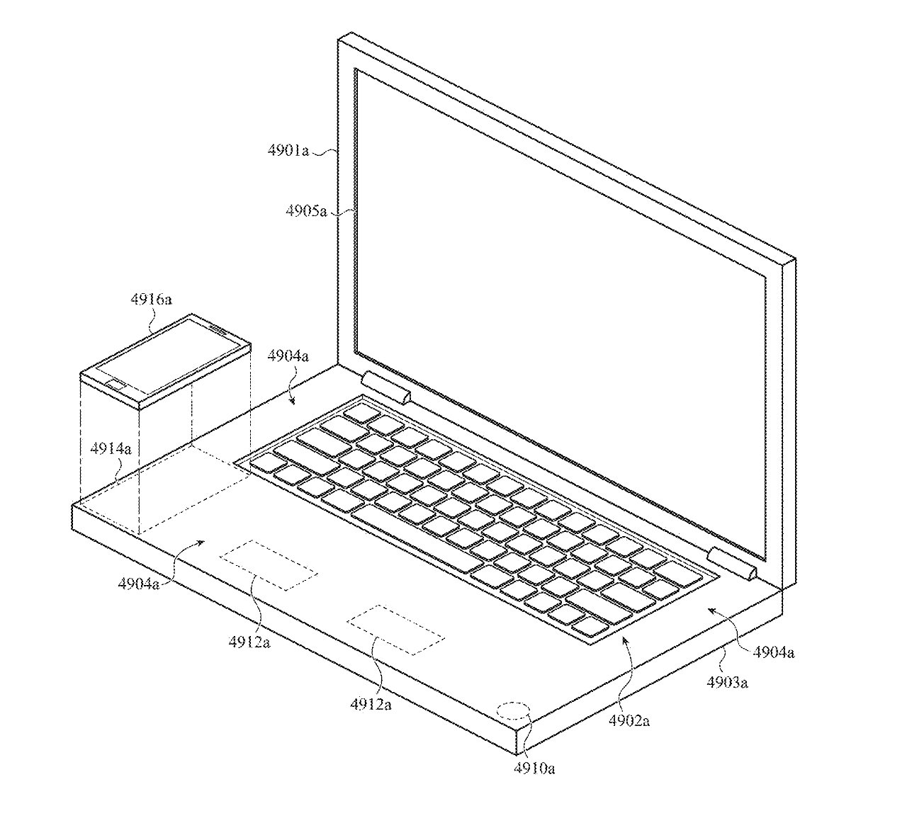 Detail from the patent showing how you could charge your iPhone by placing it on the palmrest