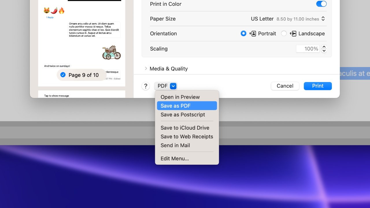 Print an iMessage conversation using a Mac