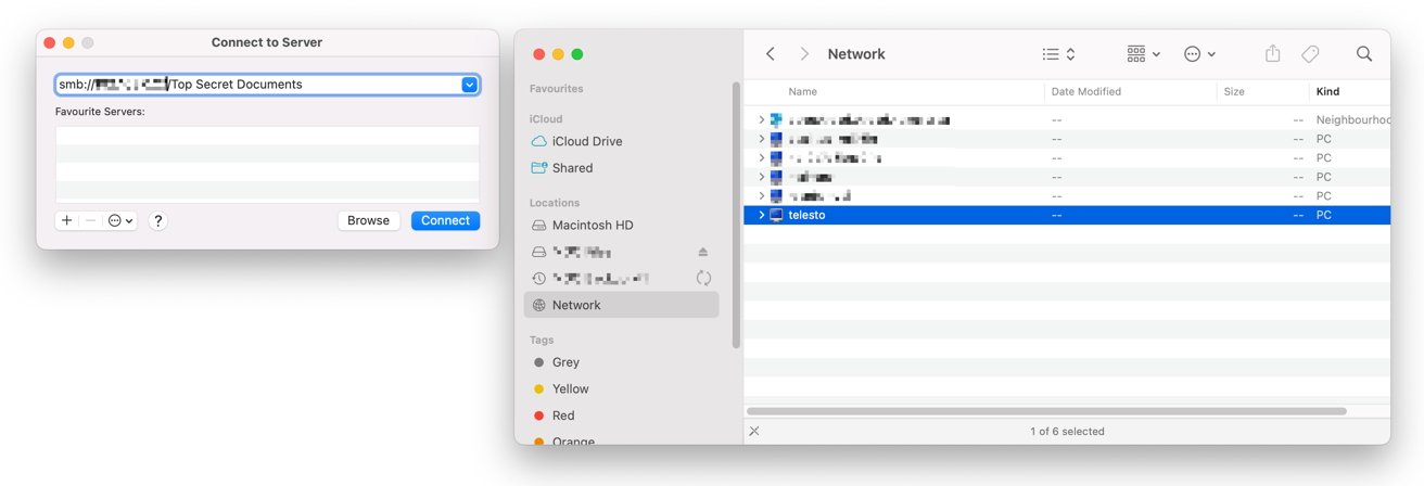 Once you connect, you can see shared folders from the Windows PC on the Mac. 