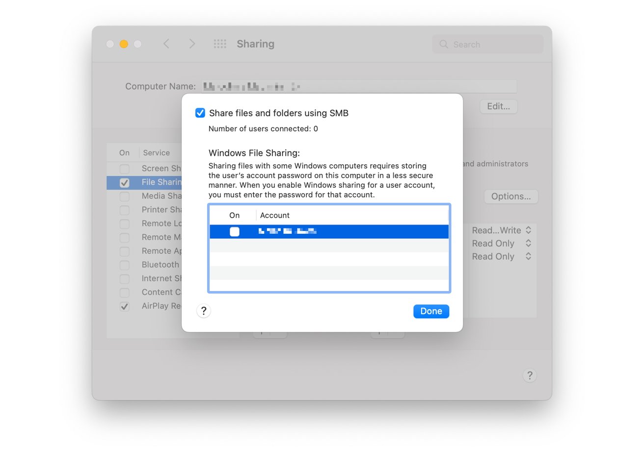 Enabling SMB for users in macOS