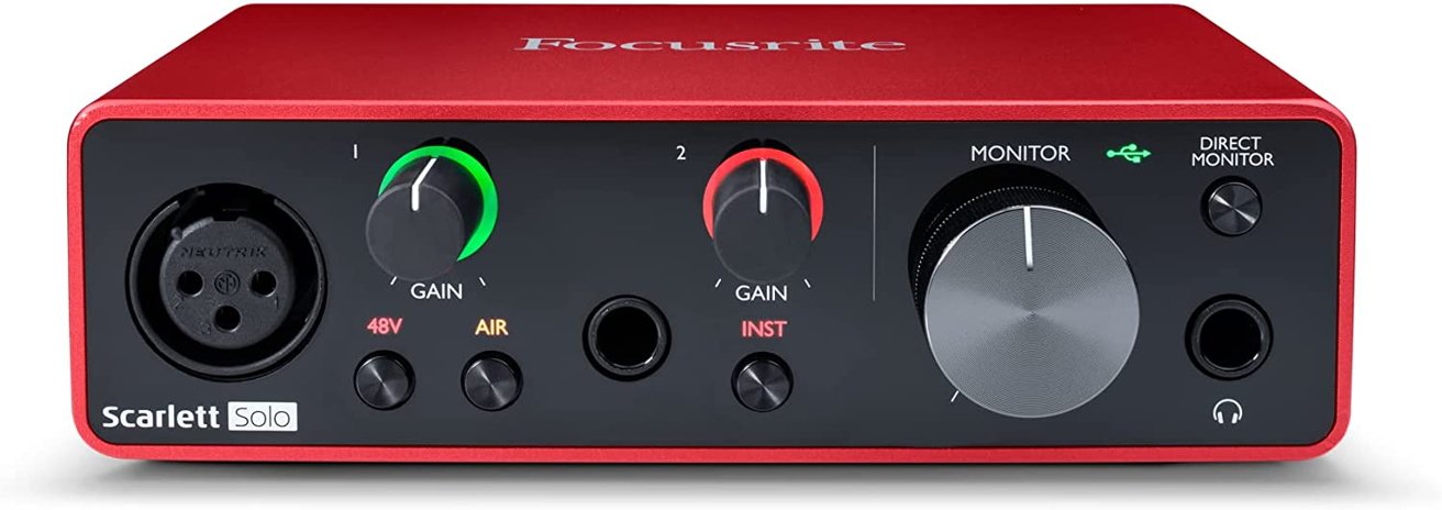 An audio interface is used to power some microphones and connect them to your Mac.