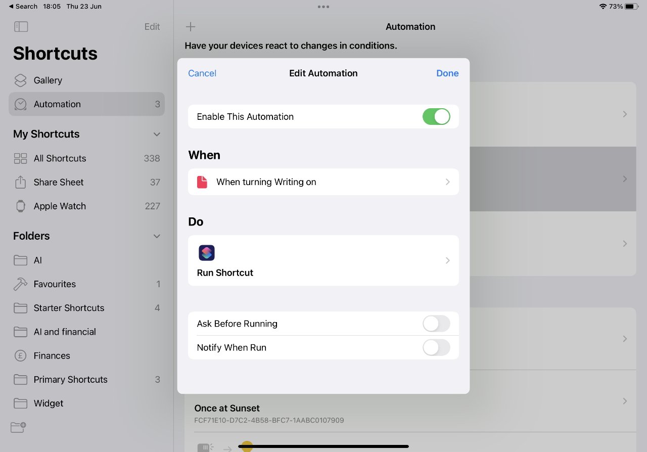 Have a Shortcuts automation run whenever you turn on a given Focus Mode