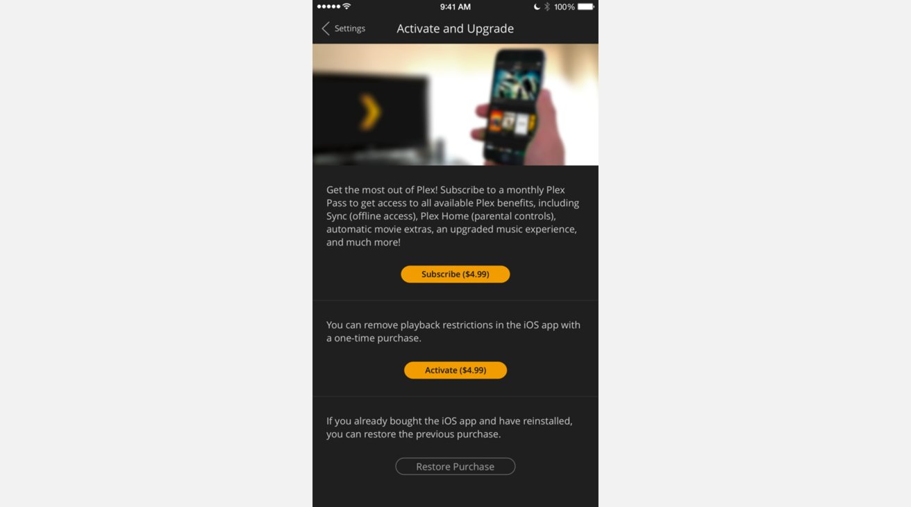 Si vous souhaitez diffuser Plex sur votre iPhone, vous aurez besoin d'un Plex Pass ou de payer l'achat intégré. 