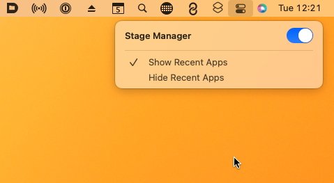 Beralih dari Space hanya dengan menggesek atau menekan tombol, sedangkan Stage Manager membutuhkan empat klik