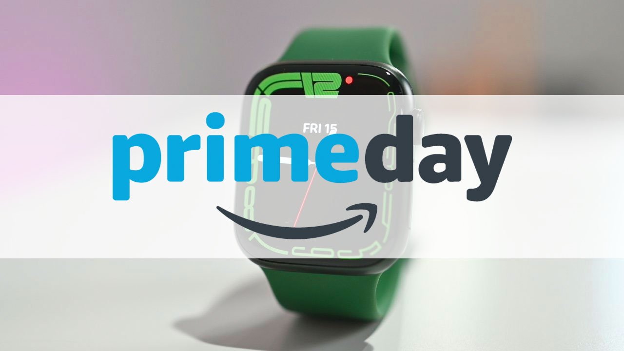 Apple Watch Series 7 in green with Prime Day overlay banner
