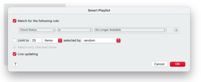 Creating a Smart Playlist with these rules will let you keep tabs on removed Apple Music content.
