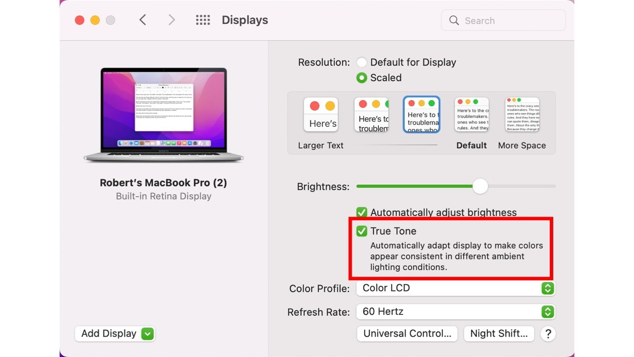 true tone display macbook