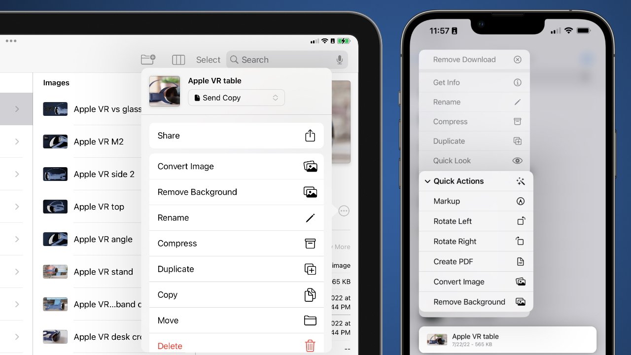 Files app menus have new options for altering files