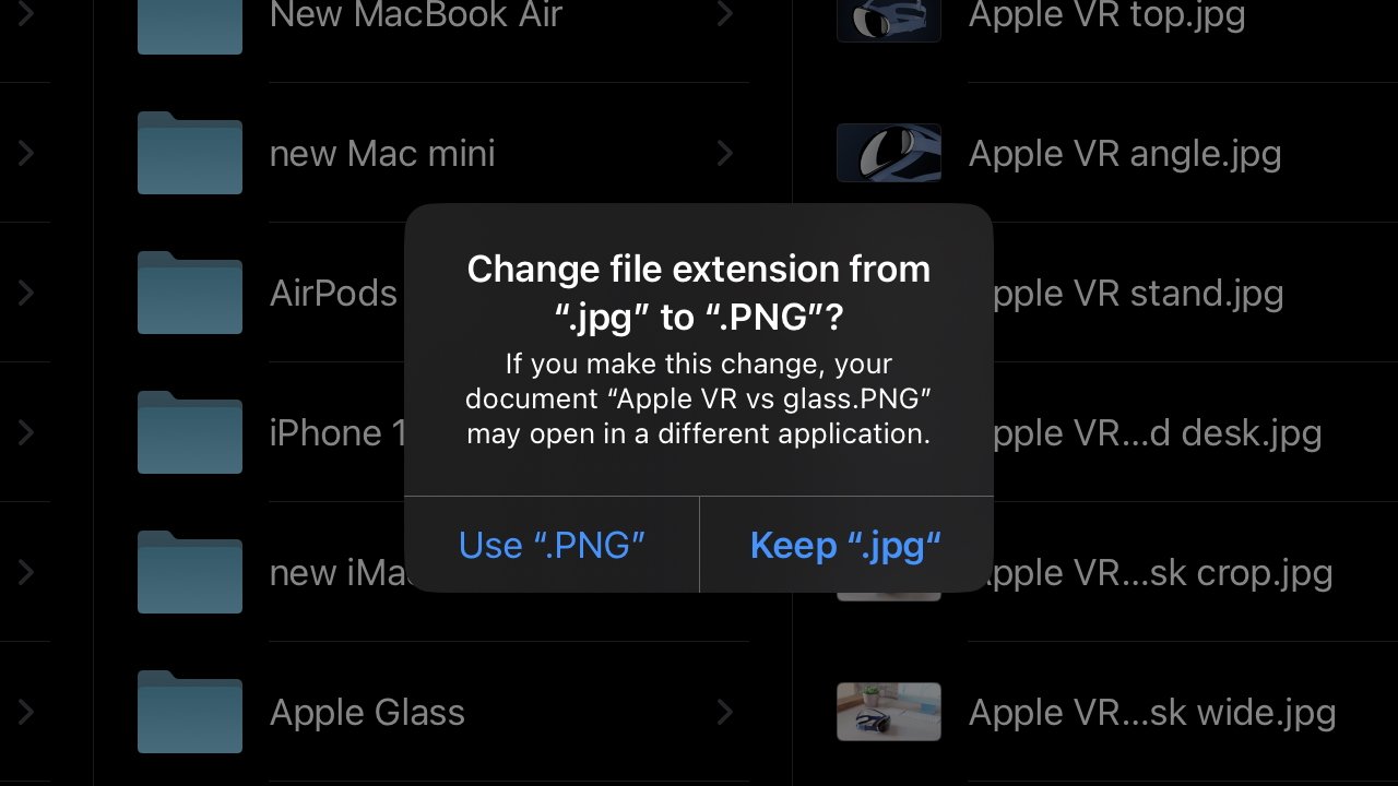 Change file extensions in the iOS 16 Files app