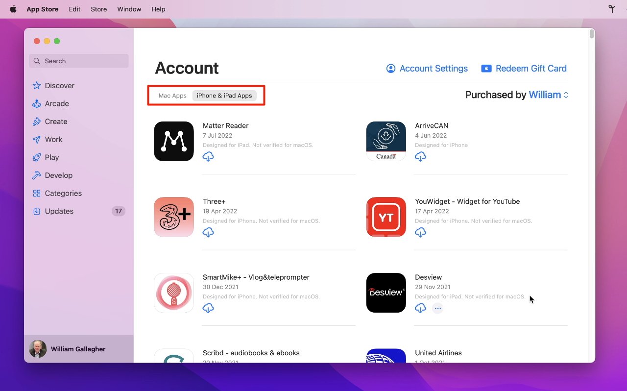 In the Mac App Store, click on your name at bottom left, then choose iPhone & iPad Apps