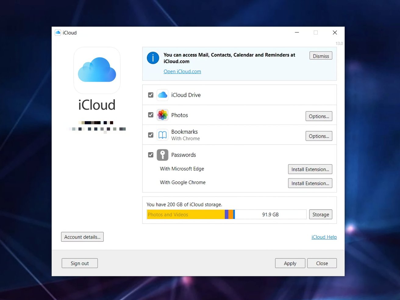 iCloud voor Windows helpt u bij het instellen van iCloud-wachtwoorden en bij het installeren van enkele browserextensies. 