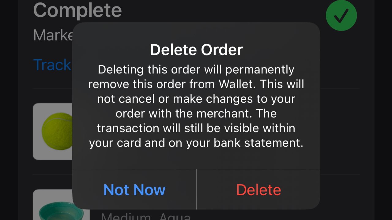 Als u bestellingen verwijdert uit de Wallet-app, wordt de bestelling niet geannuleerd