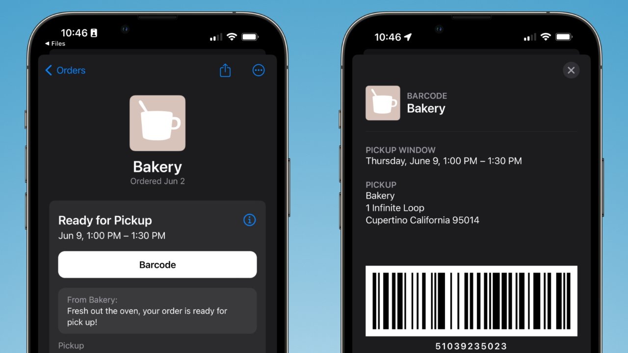 Redeem online orders with a barcode presented within Apple Wallet