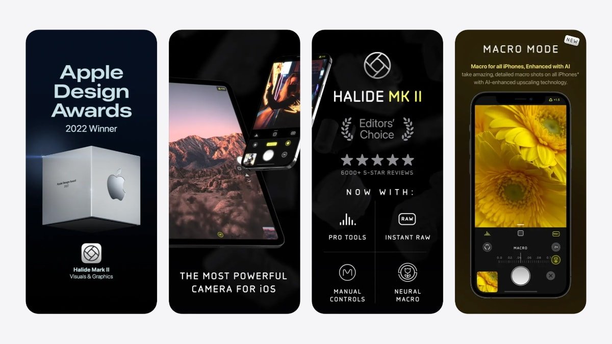 Screenshots of Halide camera app for iPhone