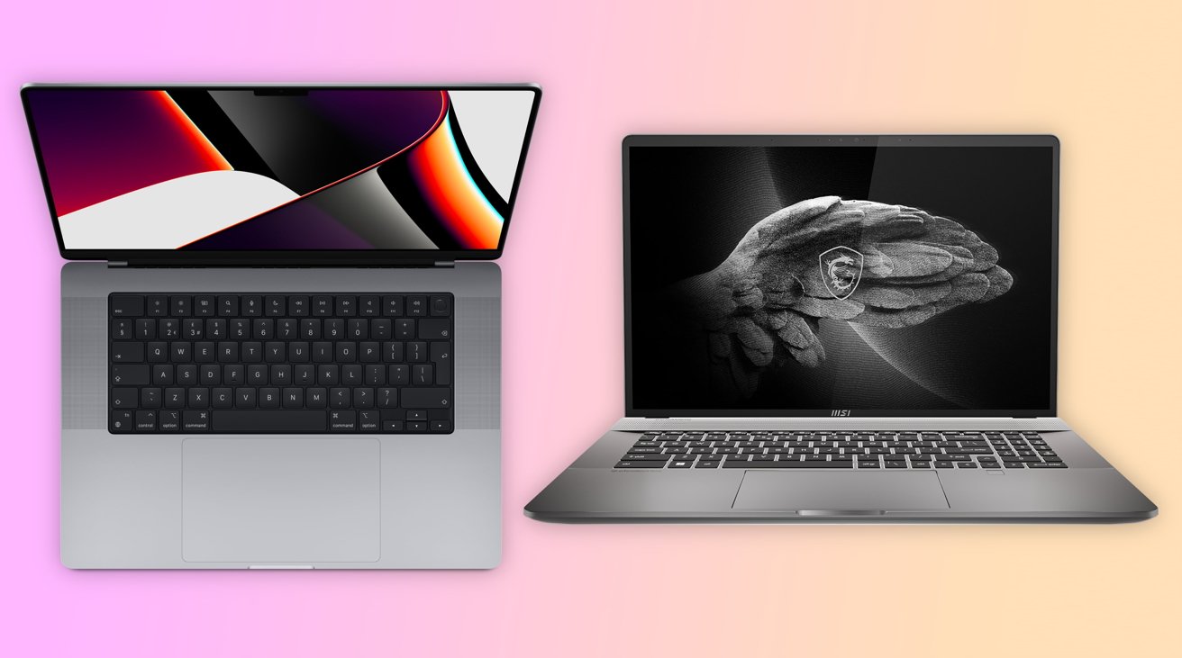 Apple's 16-inch MacBook Pro (left), MSI's Creator Z17 (right)