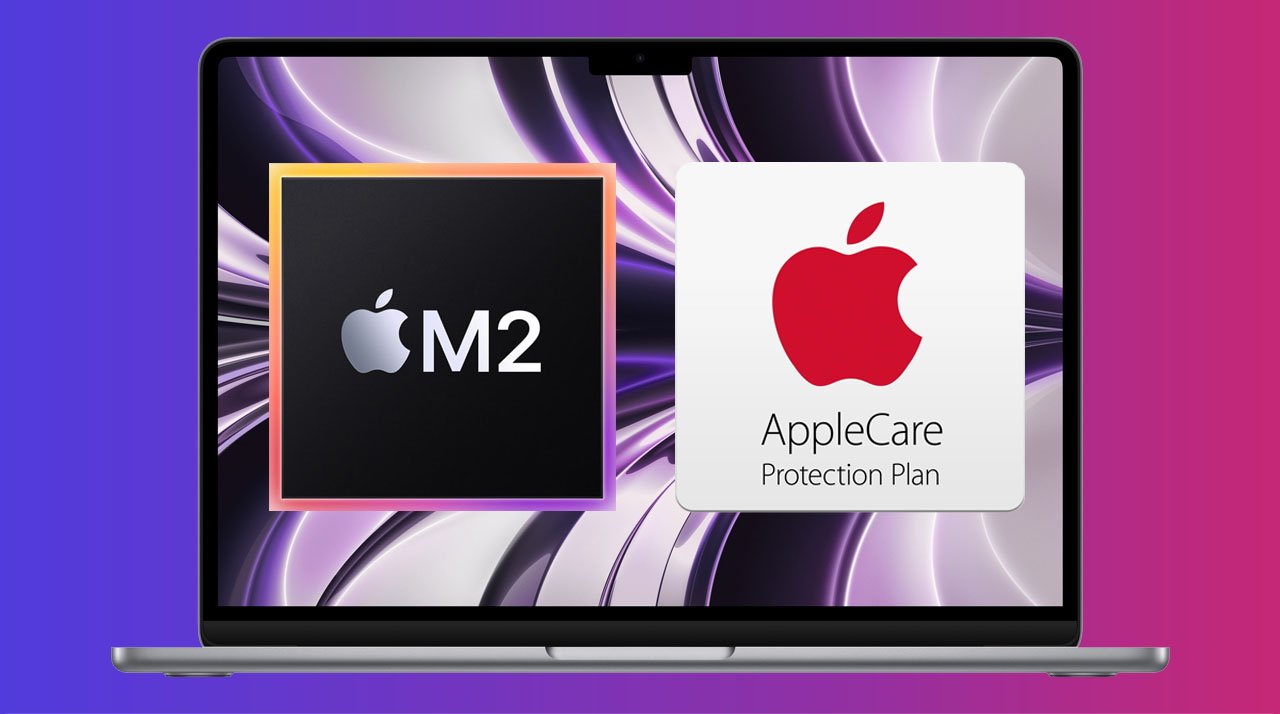 Apple 2022 MacBook Air with M2 chip and AppleCare logos