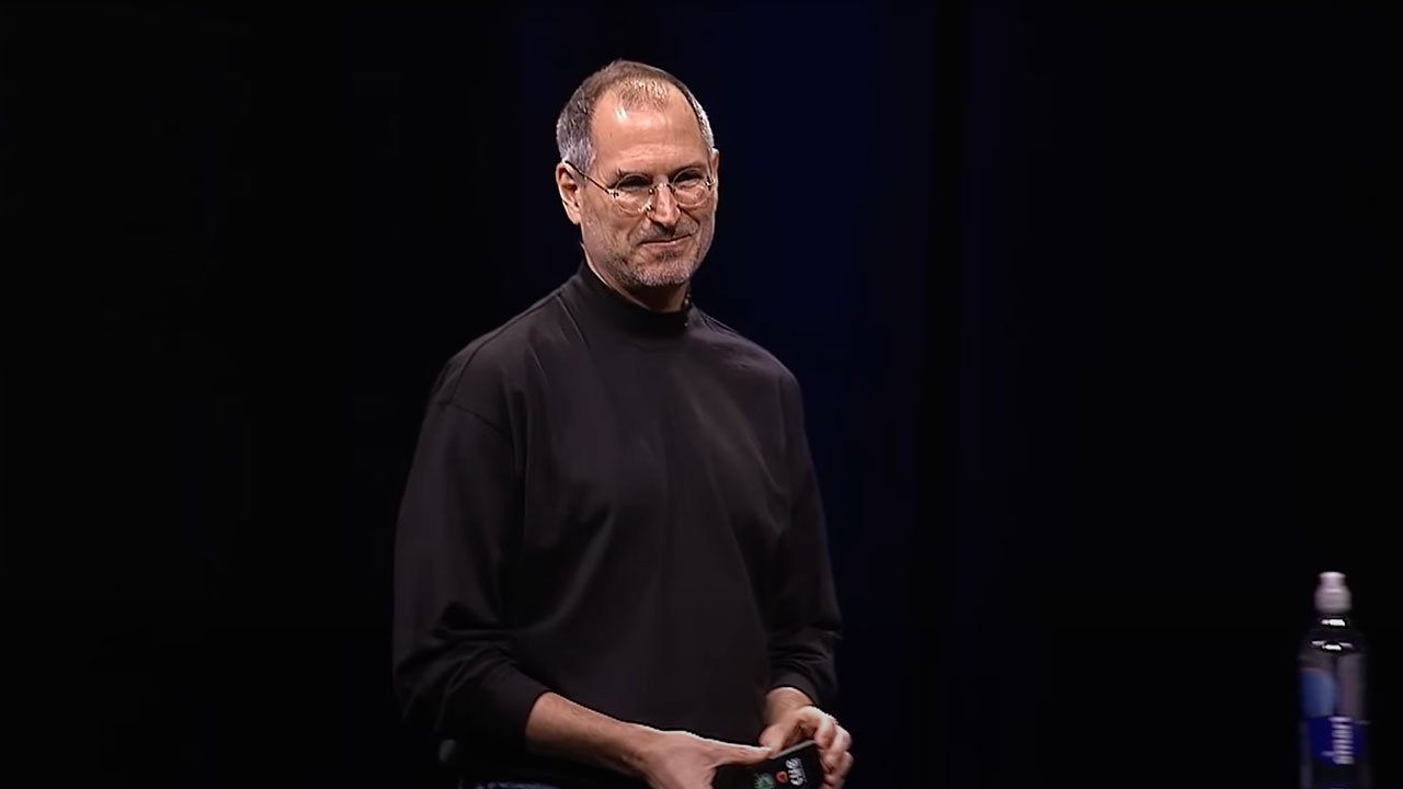 Apple co-founder and former CEO Steve Jobs in an Issey Miyake turtleneck.