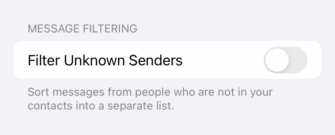 Filter Unknown Senders is a lot like its call-based counterpart.