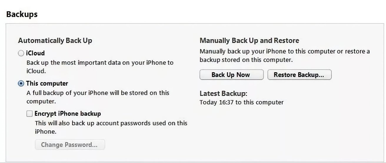 The interface for backing up your iPhone to your computer. 