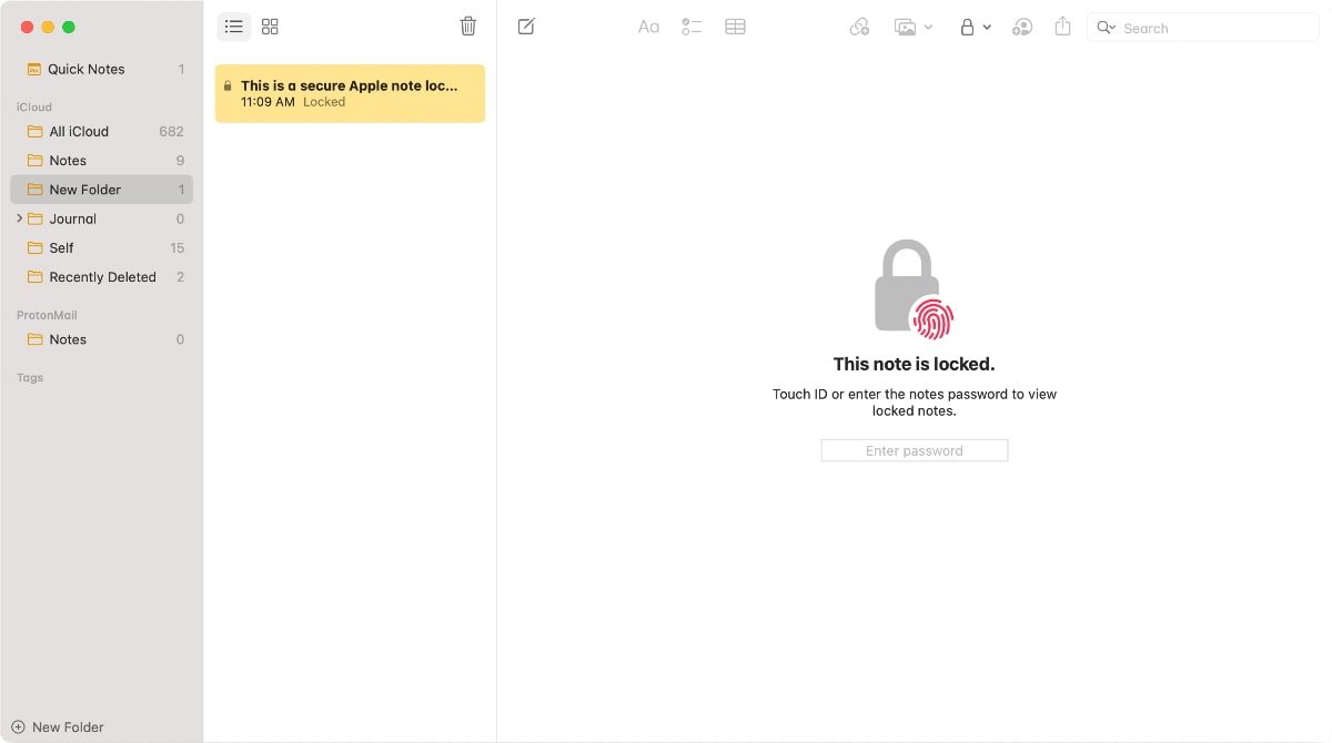 Writing a secure note in Apple Notes