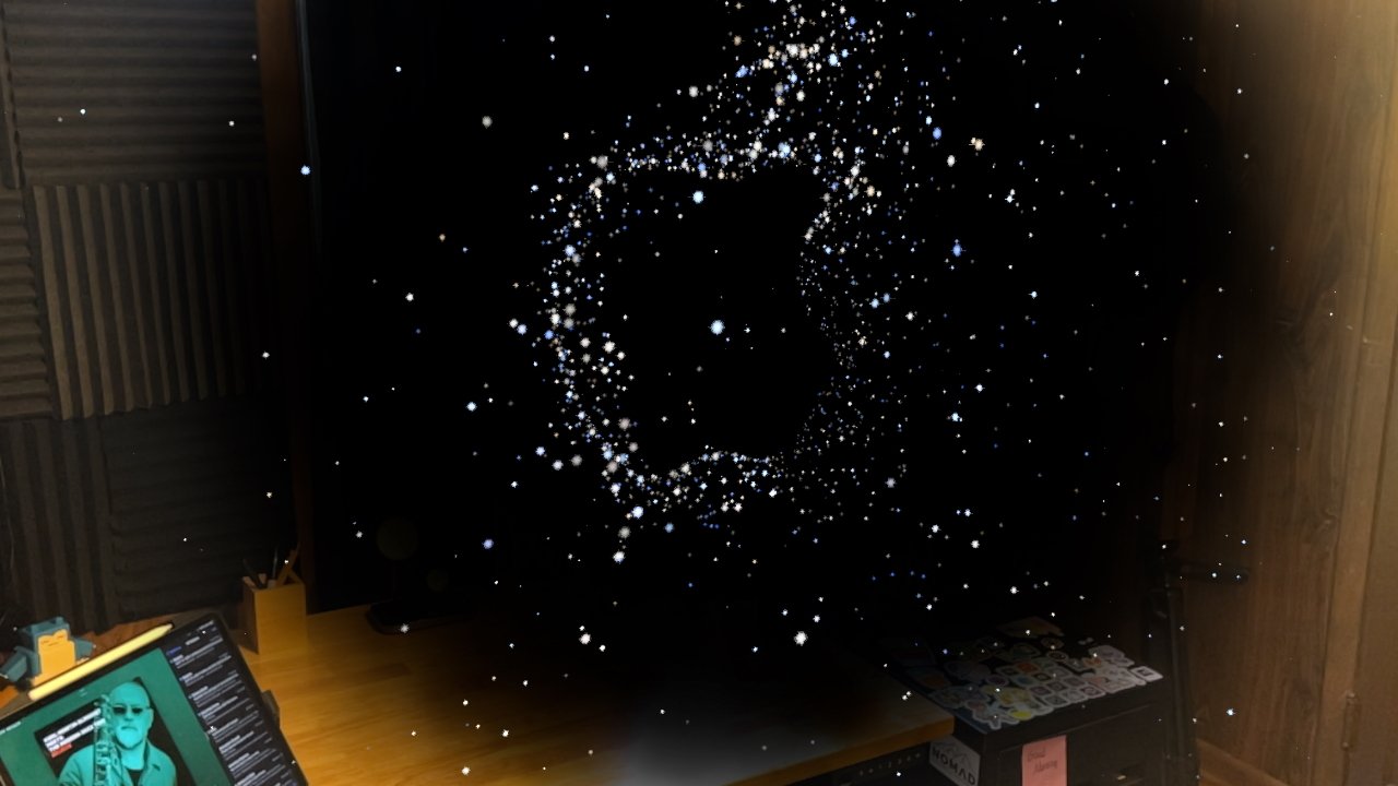 See a looping star field with an Apple logo within the Apple events page