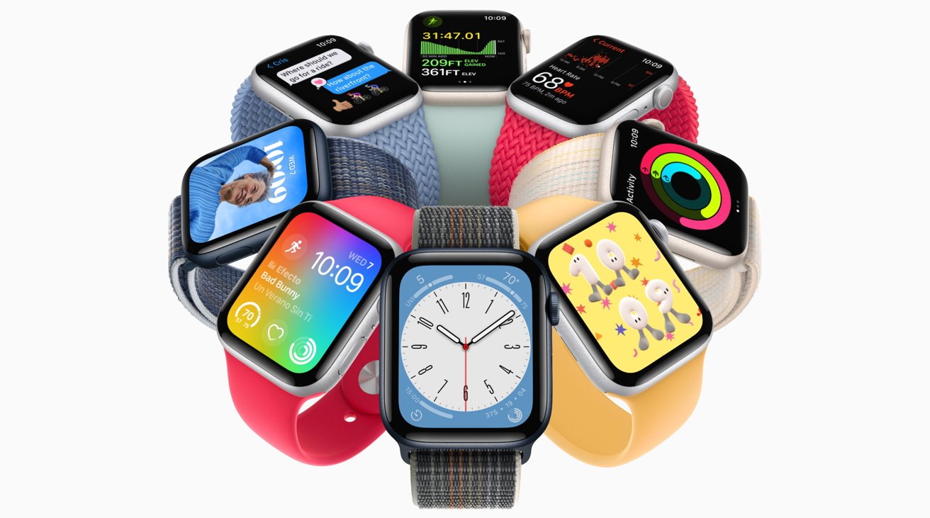 A carousel of Apple Watch SE variants.
