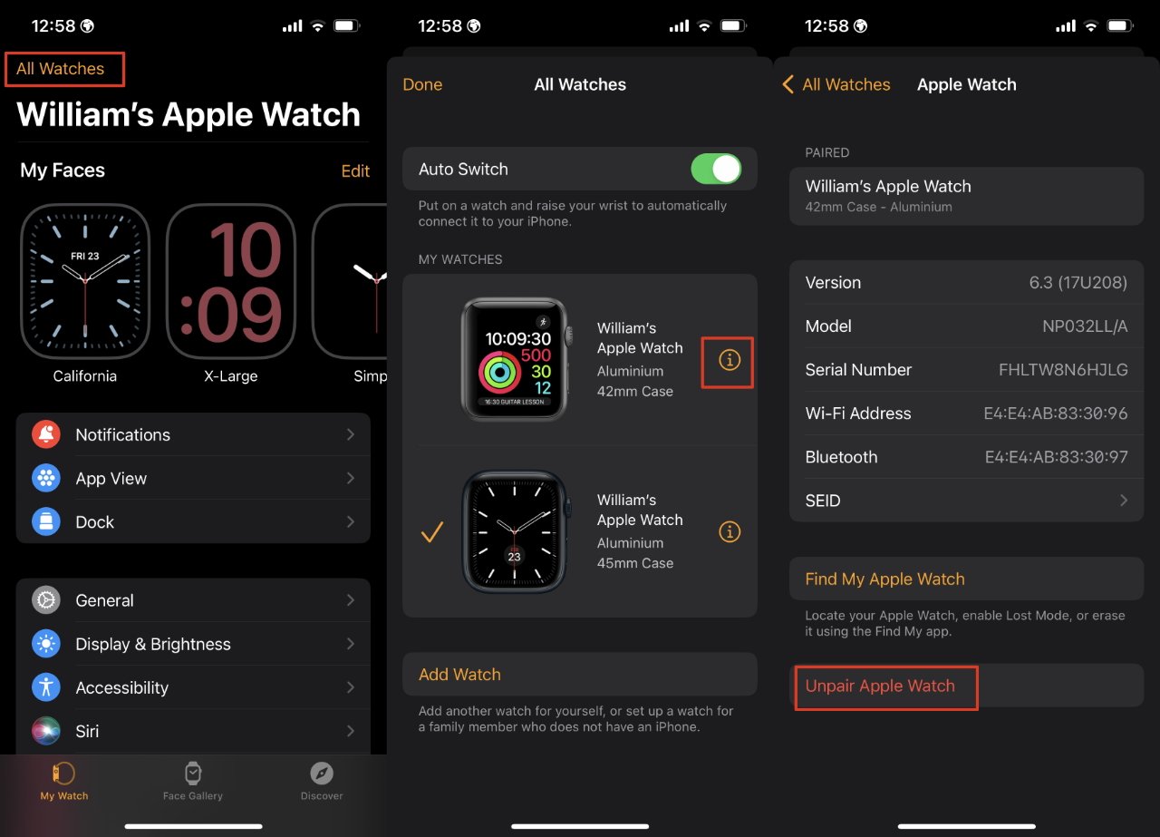 Unpair your Apple Watch from your old iPhone