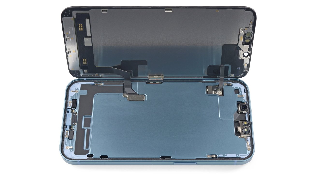 Below the iPhone 14 display [via iFixit]