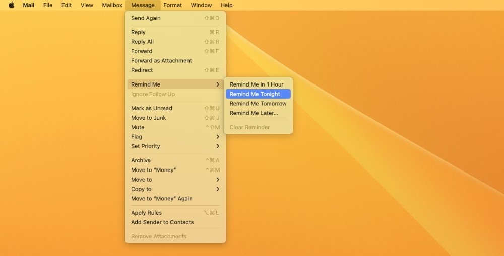 On Mac, you can select Message or Reminder, or right-click an email in the inbox