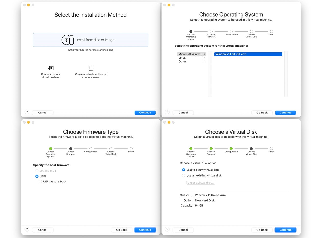 Installing operating systems in VMWare Fusion is a little more involving. And then there's Windows 11 for ARM...