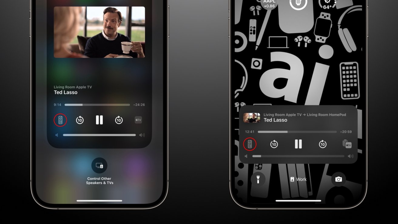 Launch the Apple TV Remote app using the shortcuts in the Now Playing Tools