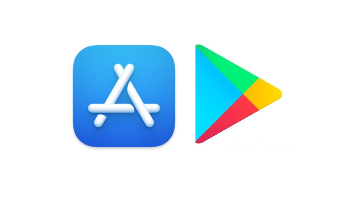 App Store logo and Google Play Store logo