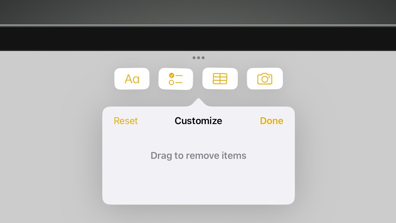 The Notes app only has four toolbar items to select from