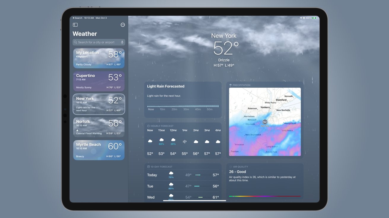 Apple added a first-party Weather app to iPadOS 16