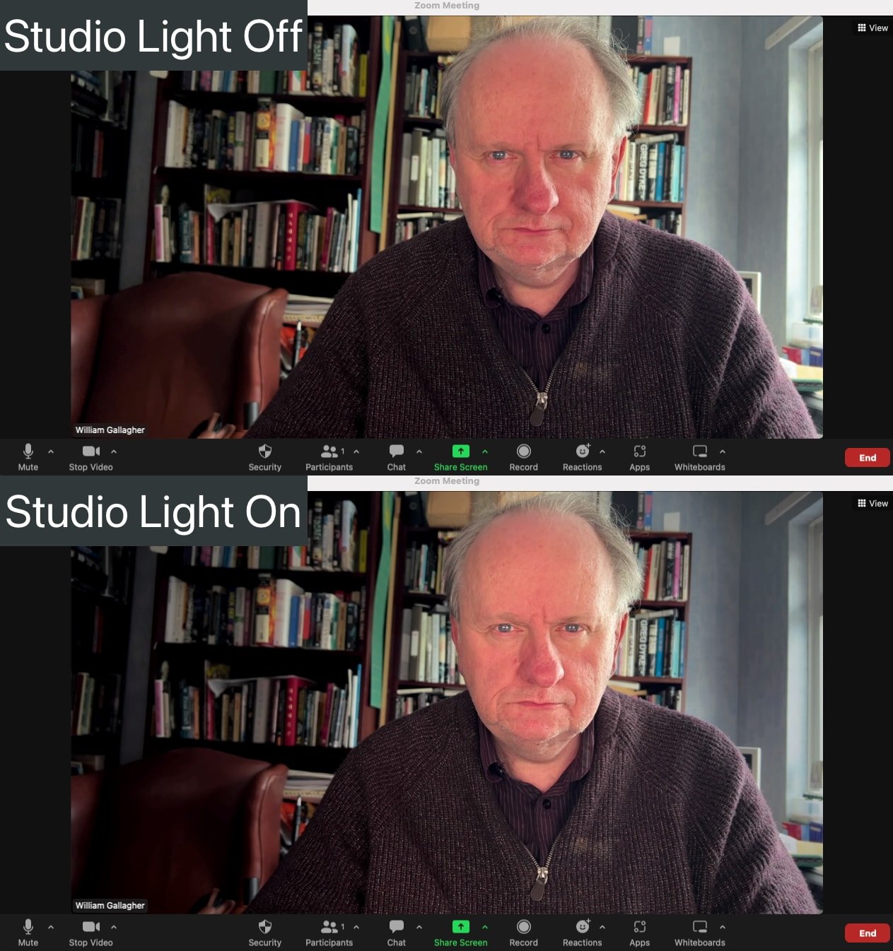Compare: Studio Light off versus Studio Light on