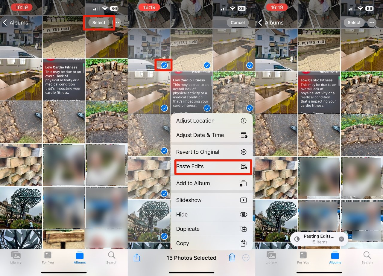 You can apply the edits you've made to one photo to as many as you want to select
