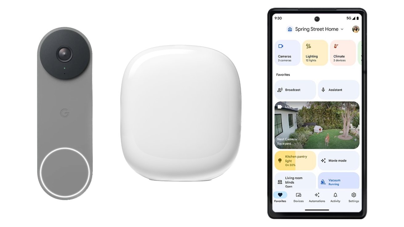 Nest Doorbell, Nest WiFi Pro, Google Home app