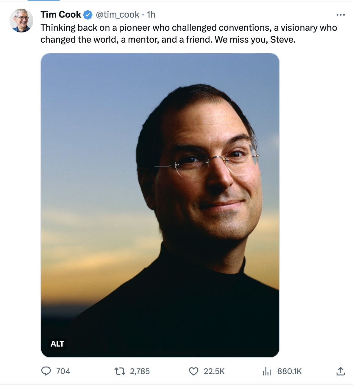 Tim Cook's 2023 tweet about Steve Jobs