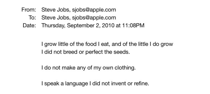 Start of an email Steve Jobs sent himself. (Source: The Steve Jobs Archive)