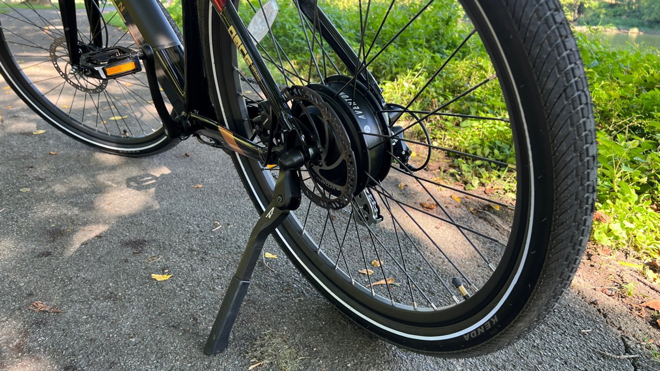 The motor is encased in the rear wheel housing