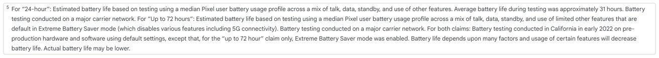 Google's explanation for its Pixel 7 battery claims. 