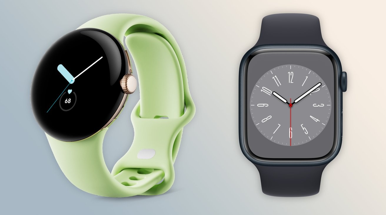 Google Pixel Watch (left), Apple Watch Series 8 (right)