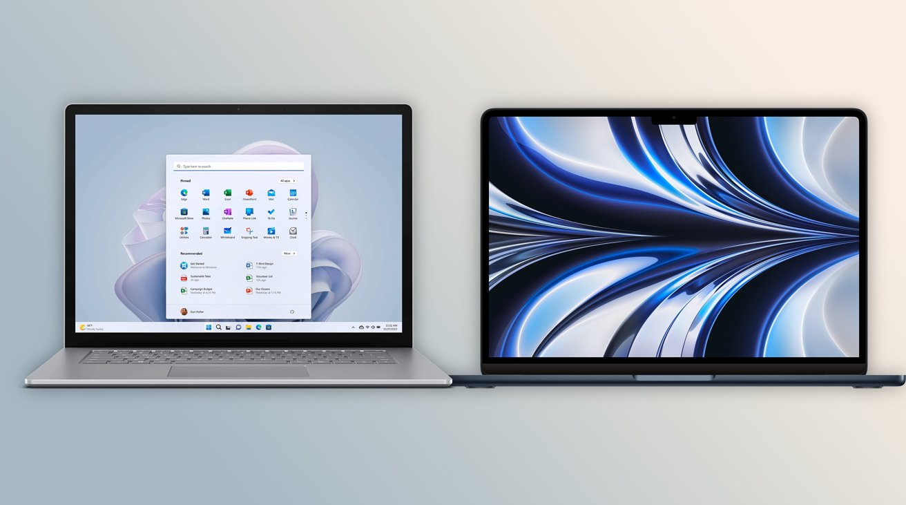 Microsoft Surface Laptop 5 [left], Apple M2 MacBook Air [right]