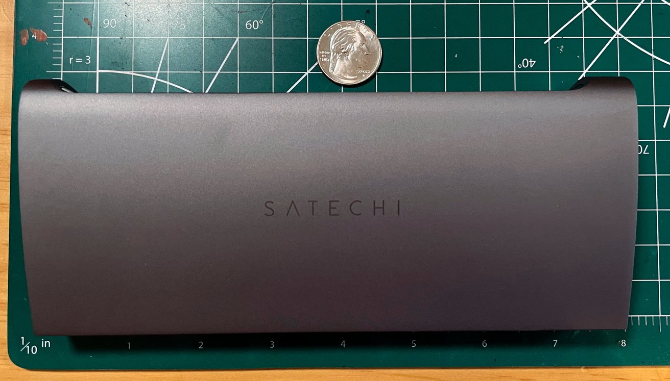 The Satechi Thunderbolt 4 Dock is fairly small (coin for scale)