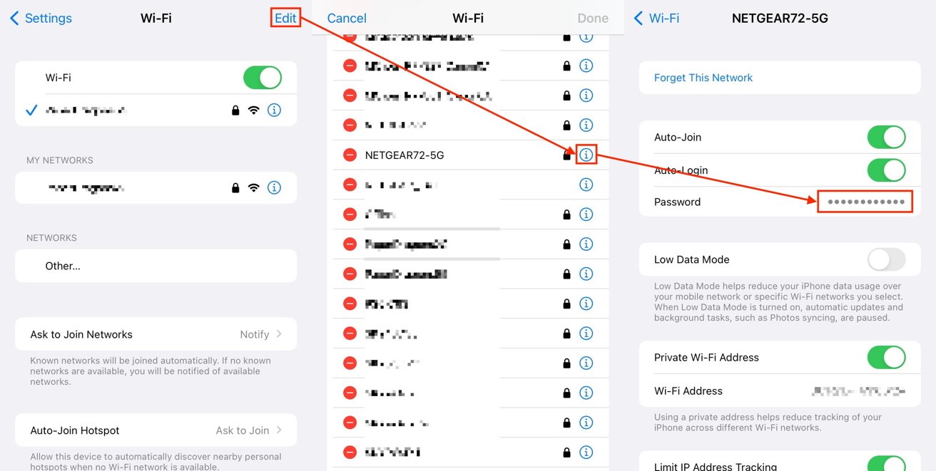 Accessing the Wi-Fi password for an older or physically inaccessible Wi-Fi connection. 