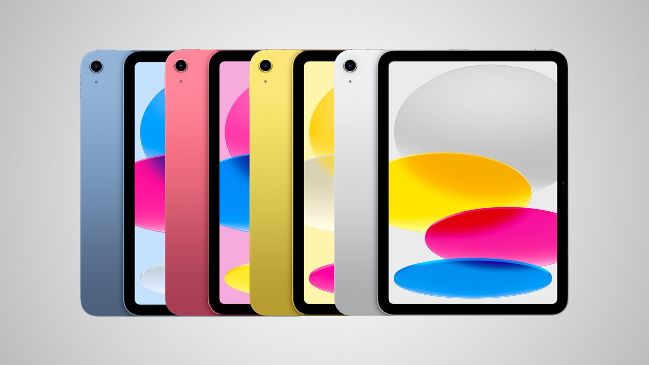 The iPad is available in blue, pink, yellow, and silver